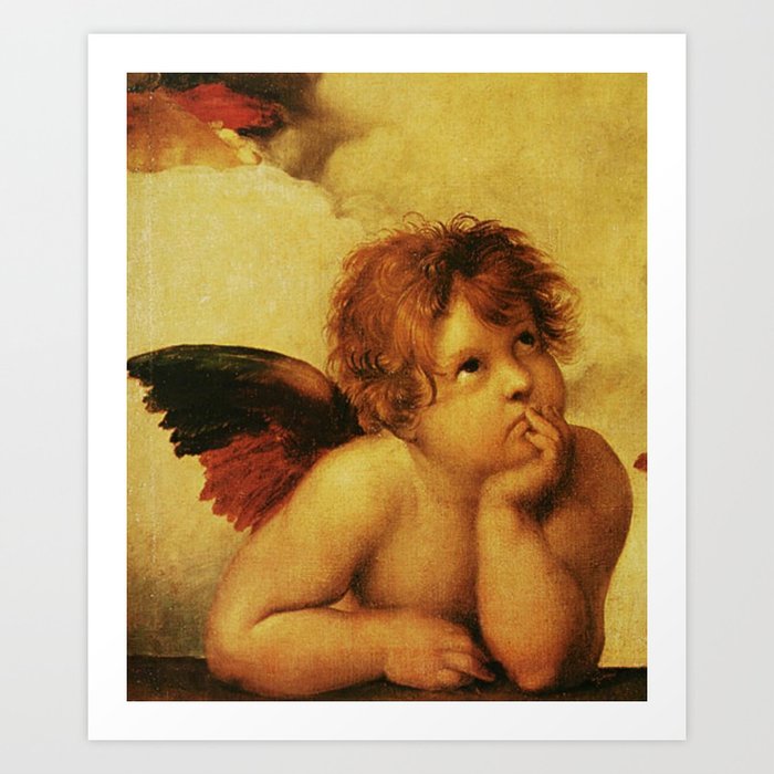 Angels, Raffaello Sanzio , Sistine Madonna , angel,Nº,01. Art Print