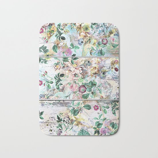 Pretty flowers on wood Bath Mat