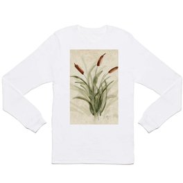 cattails 2 Long Sleeve T Shirt | Watercolor, Ink, Nature, Painting, Cattails, Pond, Fall 