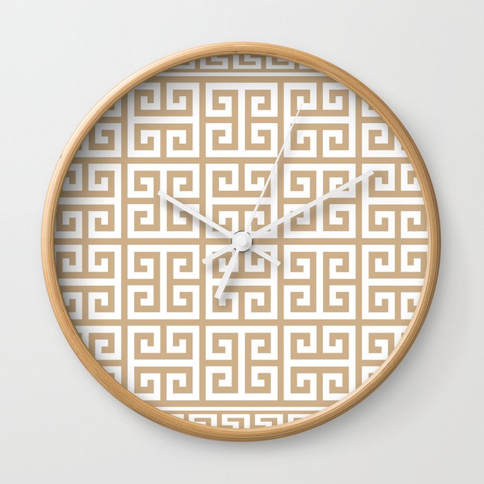 Greek Key (Tan & White Pattern) Wall Clock