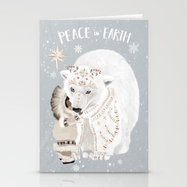 Folk polar bear Christmas card  Stationery Cards