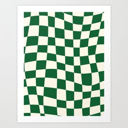 Wavy Checker Green Art Print | Checkerboard, Square, Checks, Checkered, Check, Squares, Greencheck, Retro, Checker, Pattern 