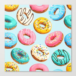 Doughnut Blue Confectionery Seamless Pattern Canvas Print