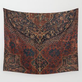 Boho Chic Dark VII // 17th Century Colorful Medallion Red Blue Green Brown Ornate Accent Rug Pattern Wall Tapestry