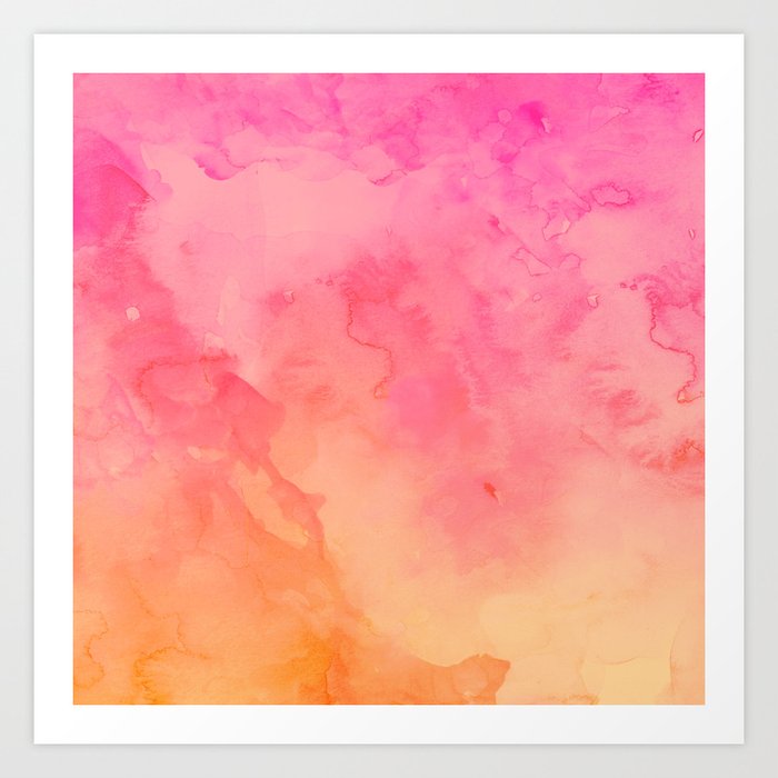 Modern Summer Hand Painted Pink Orange Sunset Watercolor Wash Art
