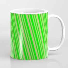 [ Thumbnail: Dark Khaki & Lime Colored Striped Pattern Coffee Mug ]
