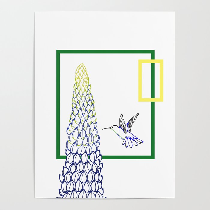 Hummingbird whizzing around lupine Poster