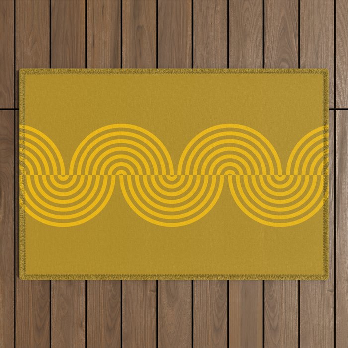 Groovy Waves - Warm Yellow on Mustard Outdoor Rug