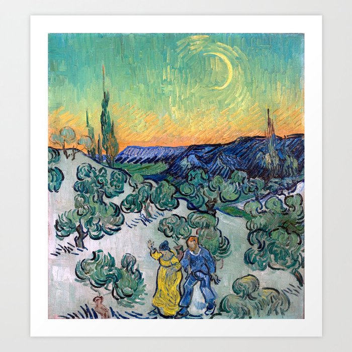 Couple Walking among Olive Trees, Vincent Van Gogh Art Print