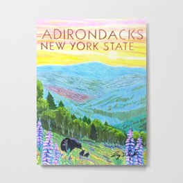 ADK STROLL - Original Adirondacks Art - Adirondack Mountains - by Bryn Reynolds Metal Print | Pastel, Adk, Adirondackmountains, Drawing, Babybear, Bearcub, Adirondack, Adirondacks, Travelposters, Blackbear 