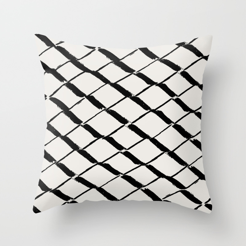 Modern Diamond Lattice Black On Light Gray Throw Pillow By