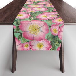 Wild roses pink - green background Table Runner