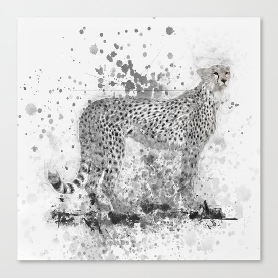 Cheetah in Black and White Canvas Print