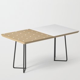 White Polka Dots Lace Vertical Split on Gold Brown Coffee Table