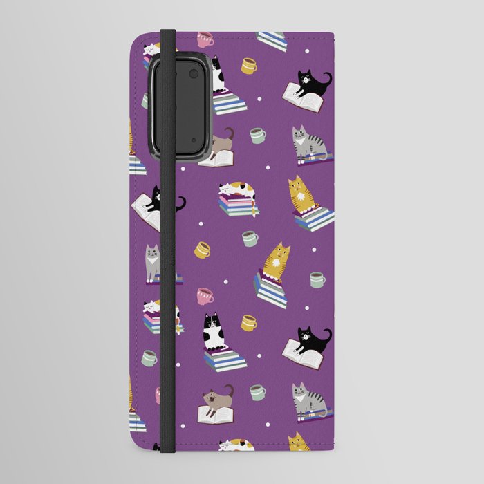 Cats, Books and Coffee on Purple 11000 Android Wallet Case