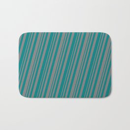 [ Thumbnail: Teal and Gray Colored Striped Pattern Bath Mat ]