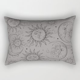 Grey Magic Celestial Sun Moon Stars Rectangular Pillow