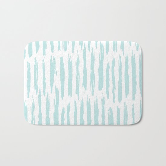Vertical Dash Stripes Succulent Blue and White Bath Mat
