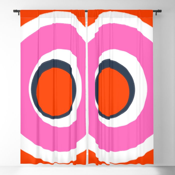 Modern Abstract Circles Pink Red and Navy Blue Blackout Curtain