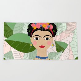 Frida Kahlo Portrait Digital Draw Beach Towel