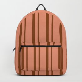 [ Thumbnail: Brown & Dark Salmon Colored Lined Pattern Backpack ]