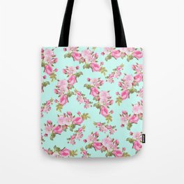 Pink & Mint Green Floral Tote Bag