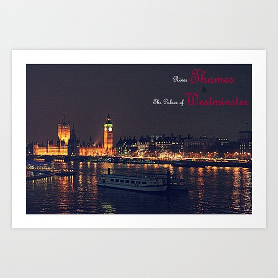 River Thames and Palace of Westminster - Colour Art Print