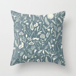 Aesthetic foliage pattern - greyish blue Throw Pillow