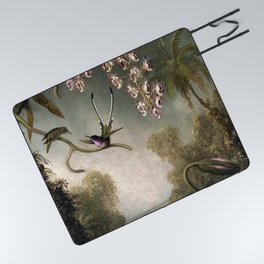 Orchids and Spray Orchids with Hummingbird by Martin Johnson Heade Picnic Blanket