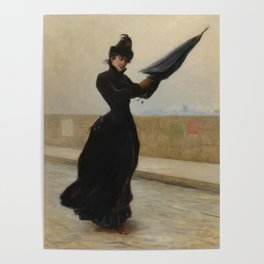  A windy day  woman with umbrella Edouard Bisson (French, 1856–1939) Édouard Bisson Academic Genre p Poster
