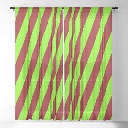 [ Thumbnail: Green & Dark Red Colored Lines Pattern Sheer Curtain ]