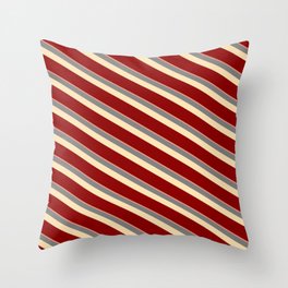 [ Thumbnail: Dark Salmon, Grey, Beige & Dark Red Colored Stripes/Lines Pattern Throw Pillow ]