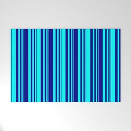 [ Thumbnail: Aqua & Dark Blue Colored Stripes/Lines Pattern Welcome Mat ]