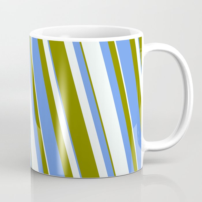 Mint Cream, Green & Cornflower Blue Colored Striped/Lined Pattern Coffee Mug