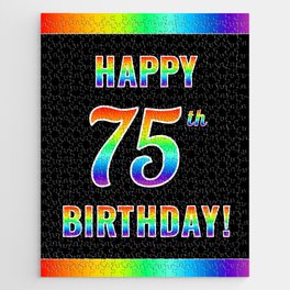 [ Thumbnail: Fun, Colorful, Rainbow Spectrum “HAPPY 75th BIRTHDAY!” Jigsaw Puzzle ]