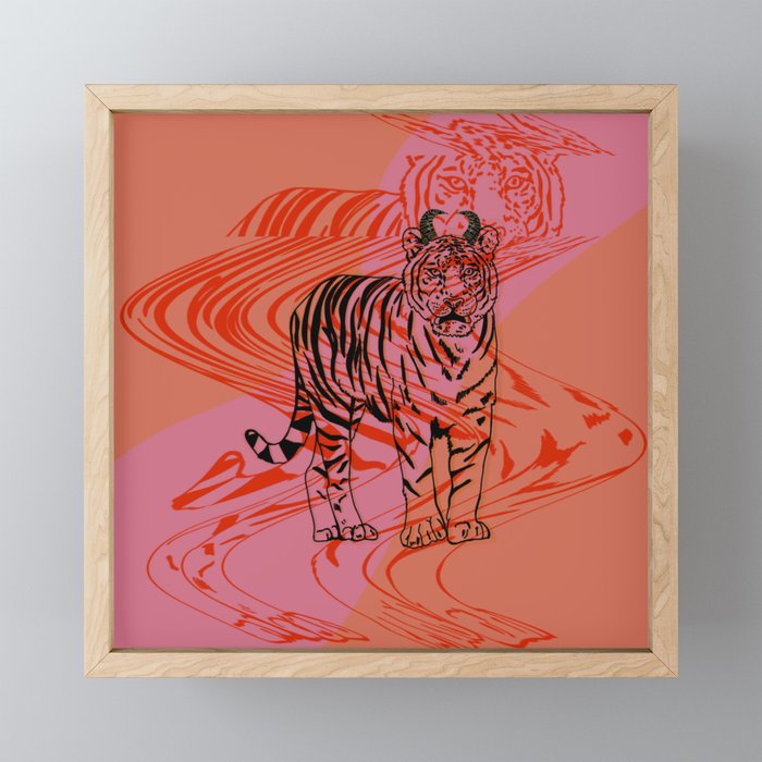 Tiger Glitch Framed Mini Art Print