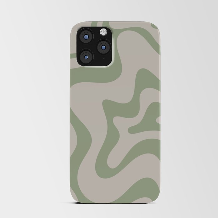 Liquid Swirl Modern Abstract Pattern in Beige and Sage Green iPhone Card Case