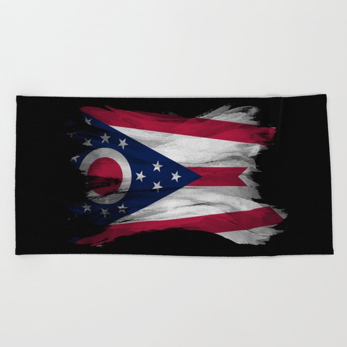 Ohio state flag brush stroke, Ohio flag background Beach Towel