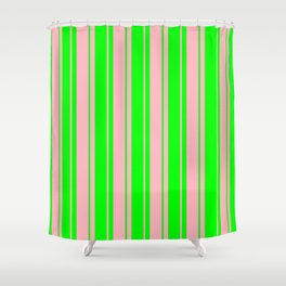 [ Thumbnail: Lime and Light Pink Colored Lines Pattern Shower Curtain ]