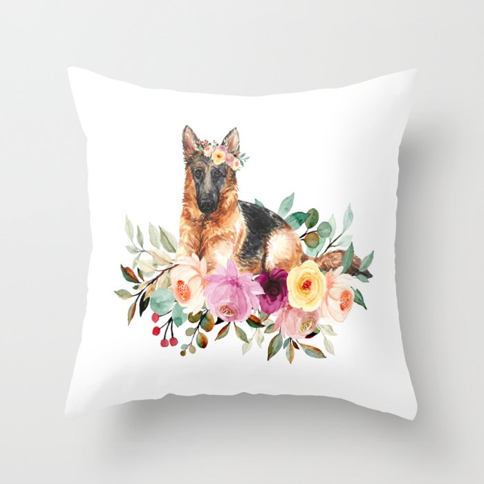 Dog Flower Throw Pillow
