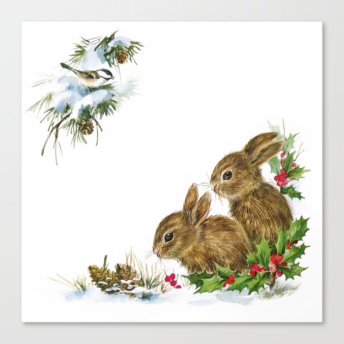 Winter in the forest - Animal Bunny Illustration Canvas Print