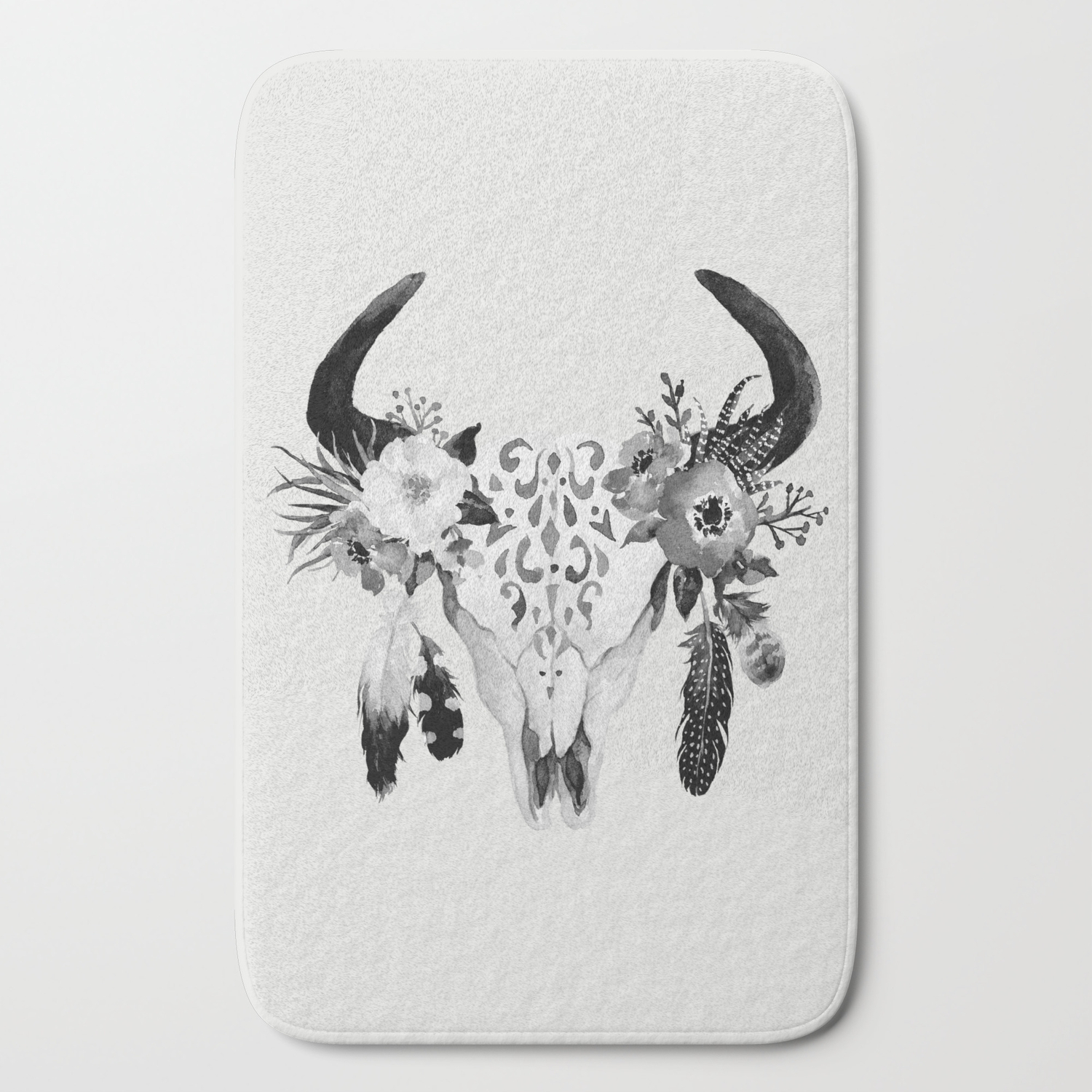 Floral Bohemian Watercolor Animal Stag Head Skull Peach Pink Spiritual Boho Home Wall Decor Bath Mat By Themotivatedtype Society6
