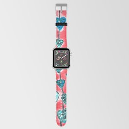 Ceramic hearts suspended on hemp strings on red background Apple Watch Band