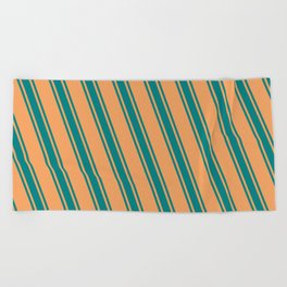 [ Thumbnail: Brown & Teal Colored Stripes Pattern Beach Towel ]