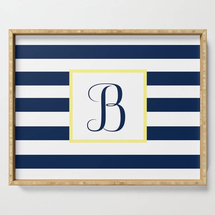 Monogram Letter B in Navy Blue it Yellow Outlined Box Serving Tray