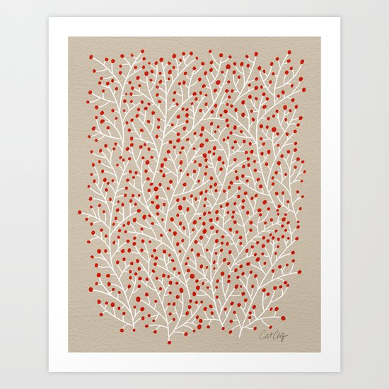Red & White Berry Branches Art Print