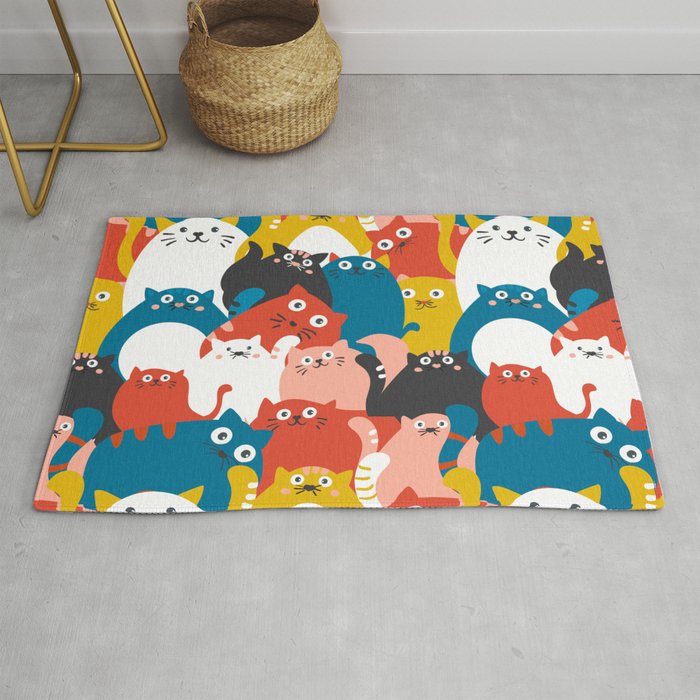 Silly Cats Crowd Pattern Rug