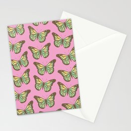 Colorful Butterflies Pattern on Pink Background Stationery Card