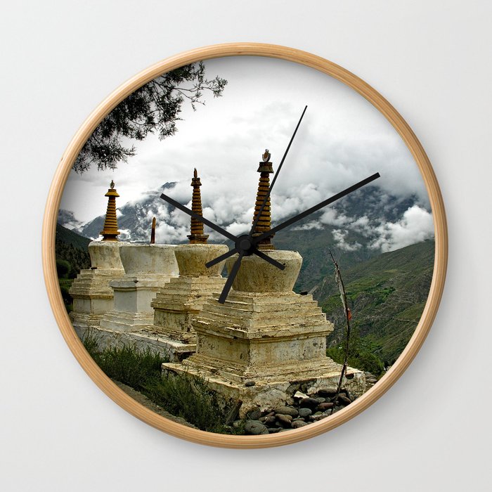 Buddhist Stupas Himalaya Mountains Landscape, India Wall Clock