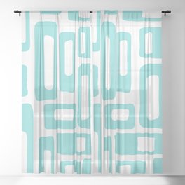 Retro Mid Century Modern Abstract Pattern 731 Turquoise Sheer Curtain